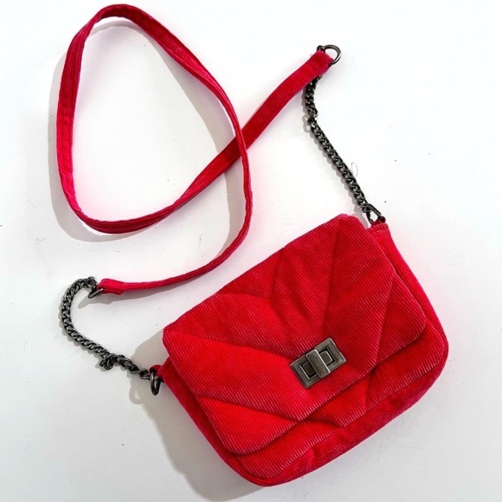 Art Class Watermelon Red Pink Corduroy Chain Link Combo Strap Crossbody Purse